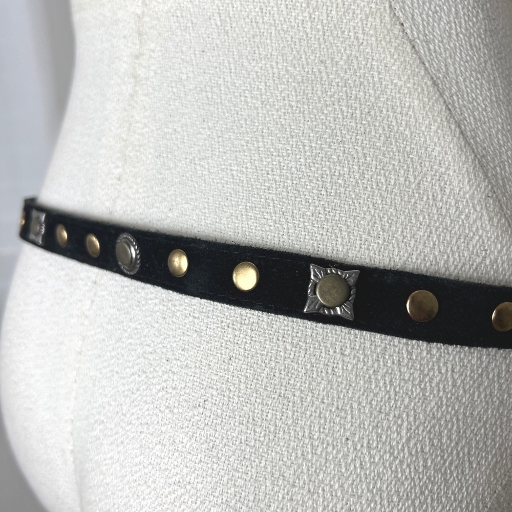 Womens Belt Black Suede Studded Leather Skinny Boho size small western rodeo NEW - Picture 4 of 7